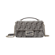 Fendi Baguette Chain Midi FF Tapestry Fabric Bag Grey