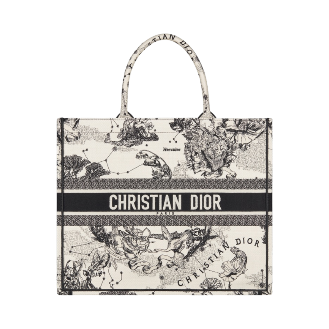 디올 라지 디올 북 토트백 라떼 블랙 트왈 드 주이 조디악 자수(Dior Large Dior Book Tote Latte Black Toile De Jouy Zodiac Embroidery) - 1