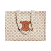 Celine Large Cabas Thais in Textile with Triomphe Canvas Print and Calfskin White