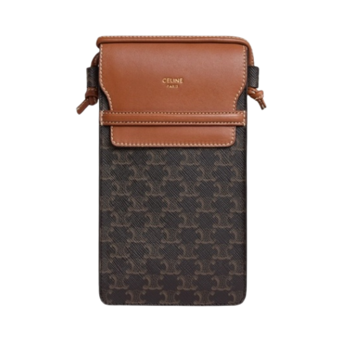 셀린느 트리옹프 캔버스 & 램스킨 플랩 폰 파우치 탄(Celine Phone Pouch with Flap in Triomphe Canvas and Lambskin Tan) - 2