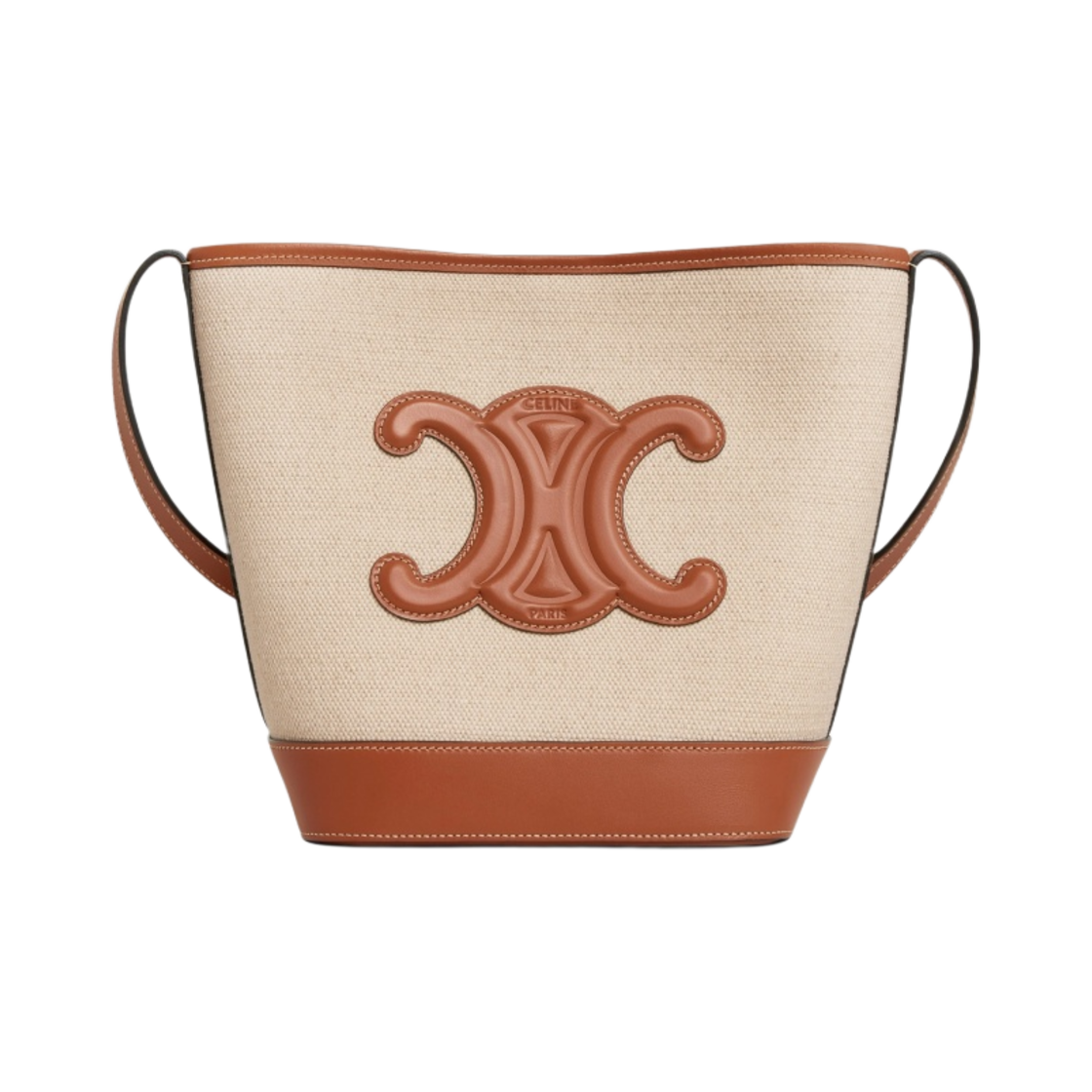 셀린느 텍스타일 & 카프스킨 스몰 버킷백 레더 트리옹프 내츄럴 탄(Celine Small Bucket Cuir Triomphe in Textile and Calfskin Natural Tan) - 1