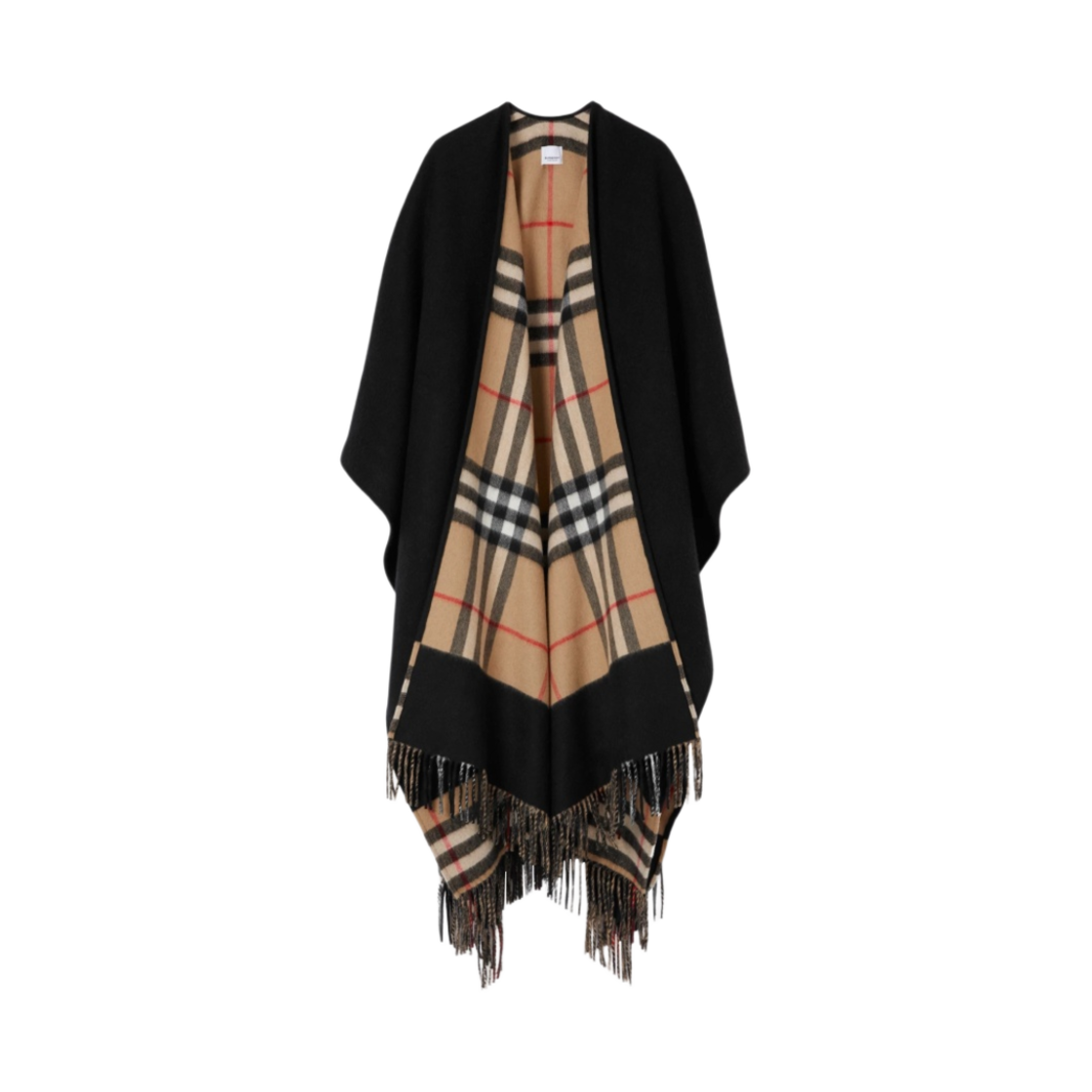 8037423 (W) Burberry Check Wool Cashmere Reversible Cape Black