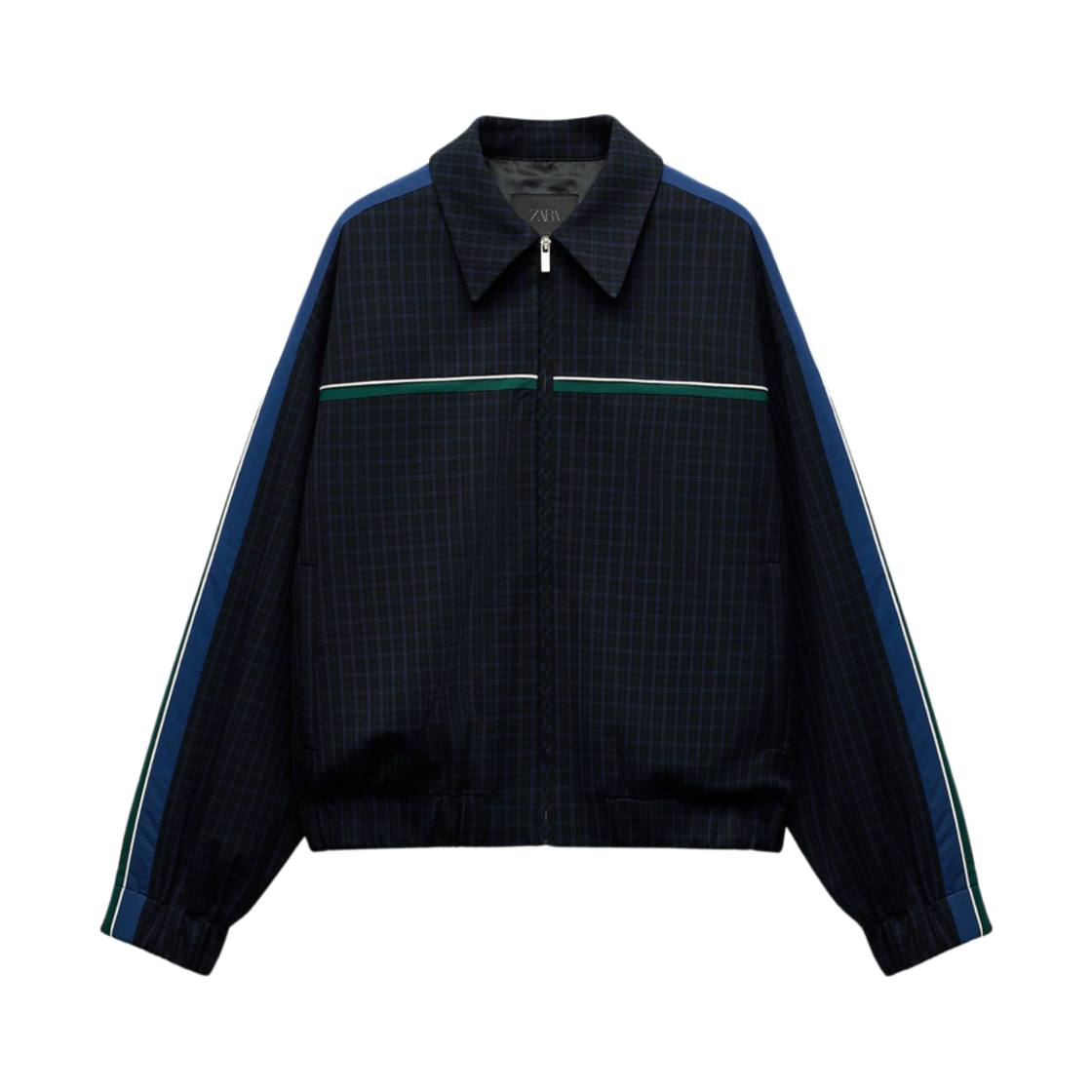 (W) 자라 체크 자켓 스트라이프 네이비 블루((W) Zara Checked Jacket with Stripes Navy Blue) - 1