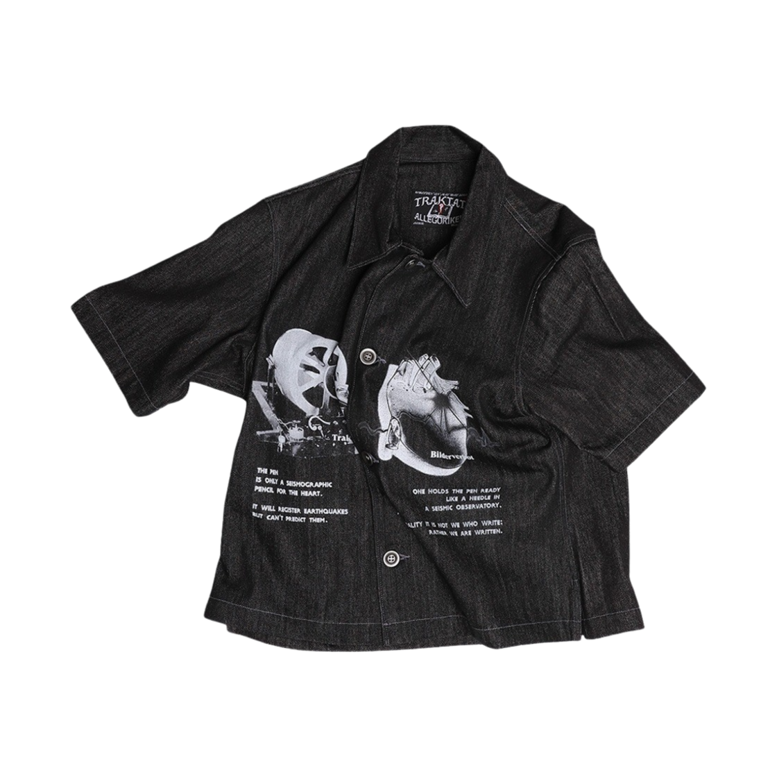 트락타트 펜은 심장의 지진계입니다 데님 하프 셔츠 자켓 블랙(Traktat The Pen Is A Seismographic Pencil for The Heart Denim Half Shirts Jacket Black)