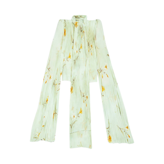 (W) Balenciaga Lilies Scarf Pleated Blouse Green