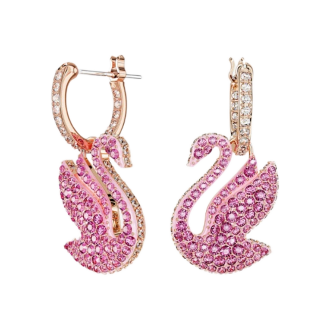 5647544 (W) Swarovski Iconic Swan Drop Earrings Pink Rose Gold Plated