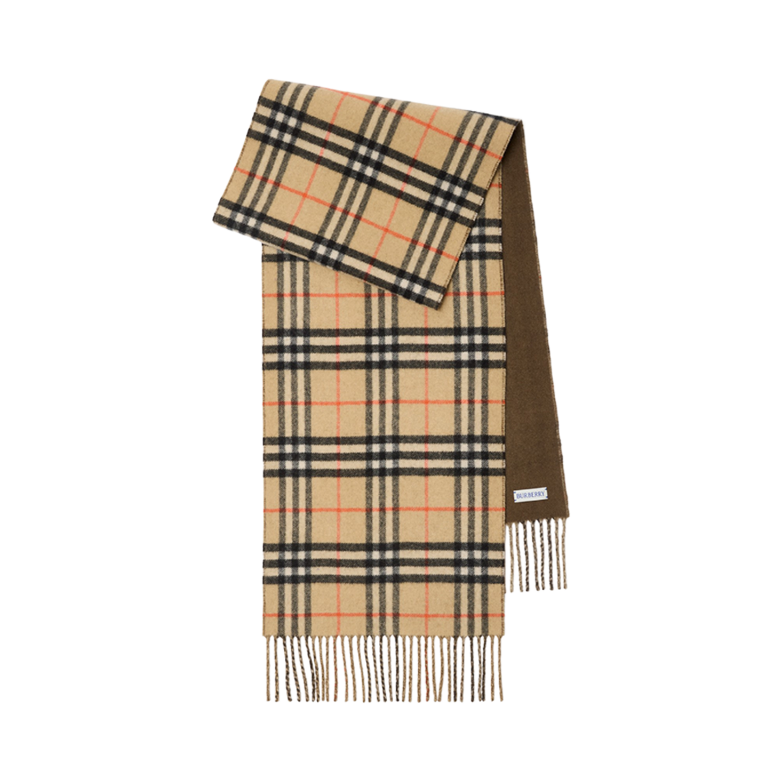 8099642 Burberry Reversible Check Cashmere Muffler Sand Bison