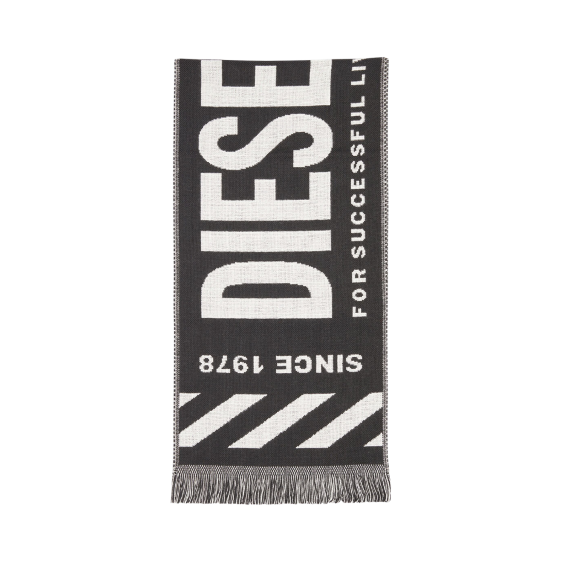 디젤 S-비스크 프린지 트림 로고 머플러 블랙(Diesel S-Bisc Logo Muffler with Fringe Trims Black) - 1