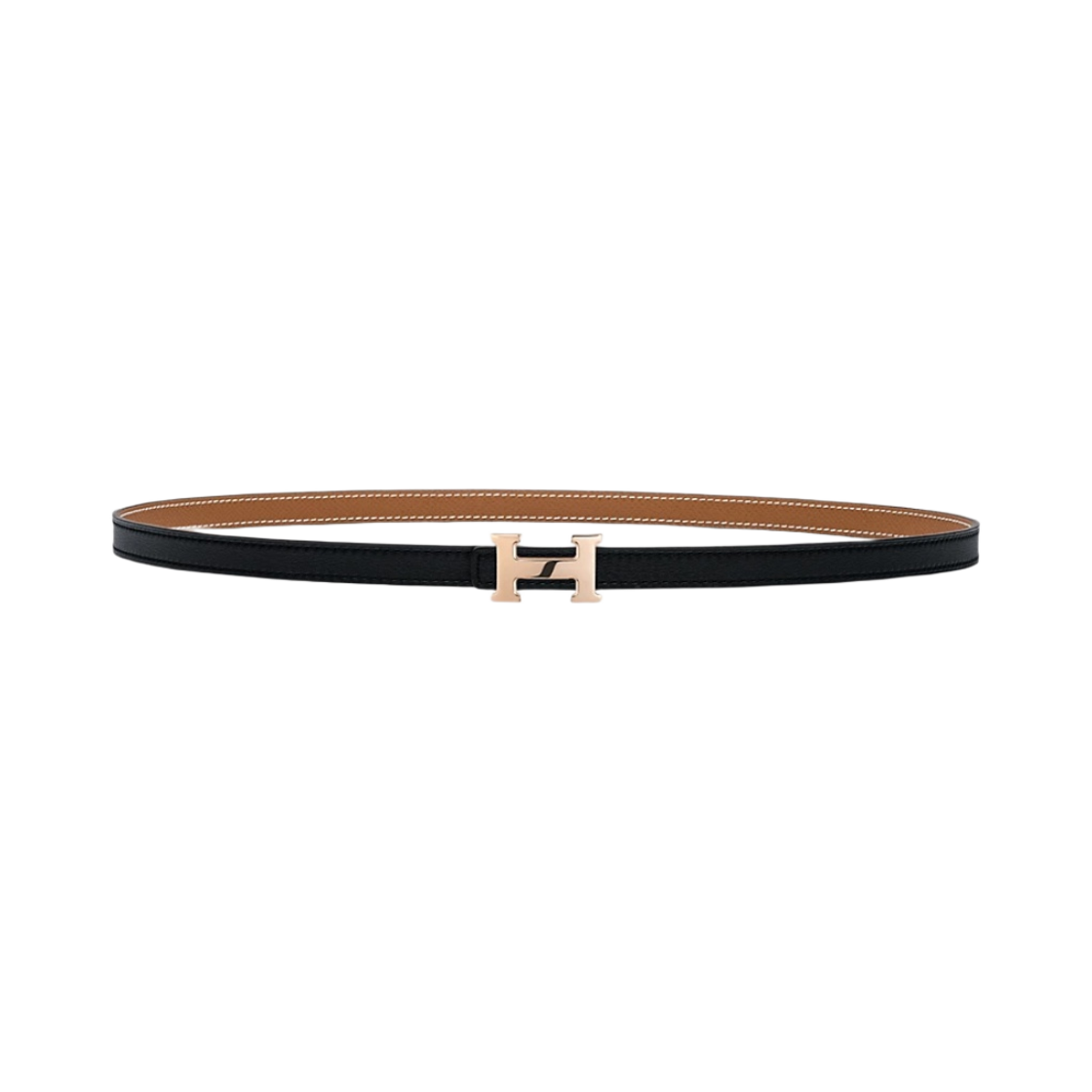 H010614UDZ2/H065538CAAB (W) Hermes Mini H Belt Buckle & Reversible Leather Strap 13mm & Pink Gold Noir Gold