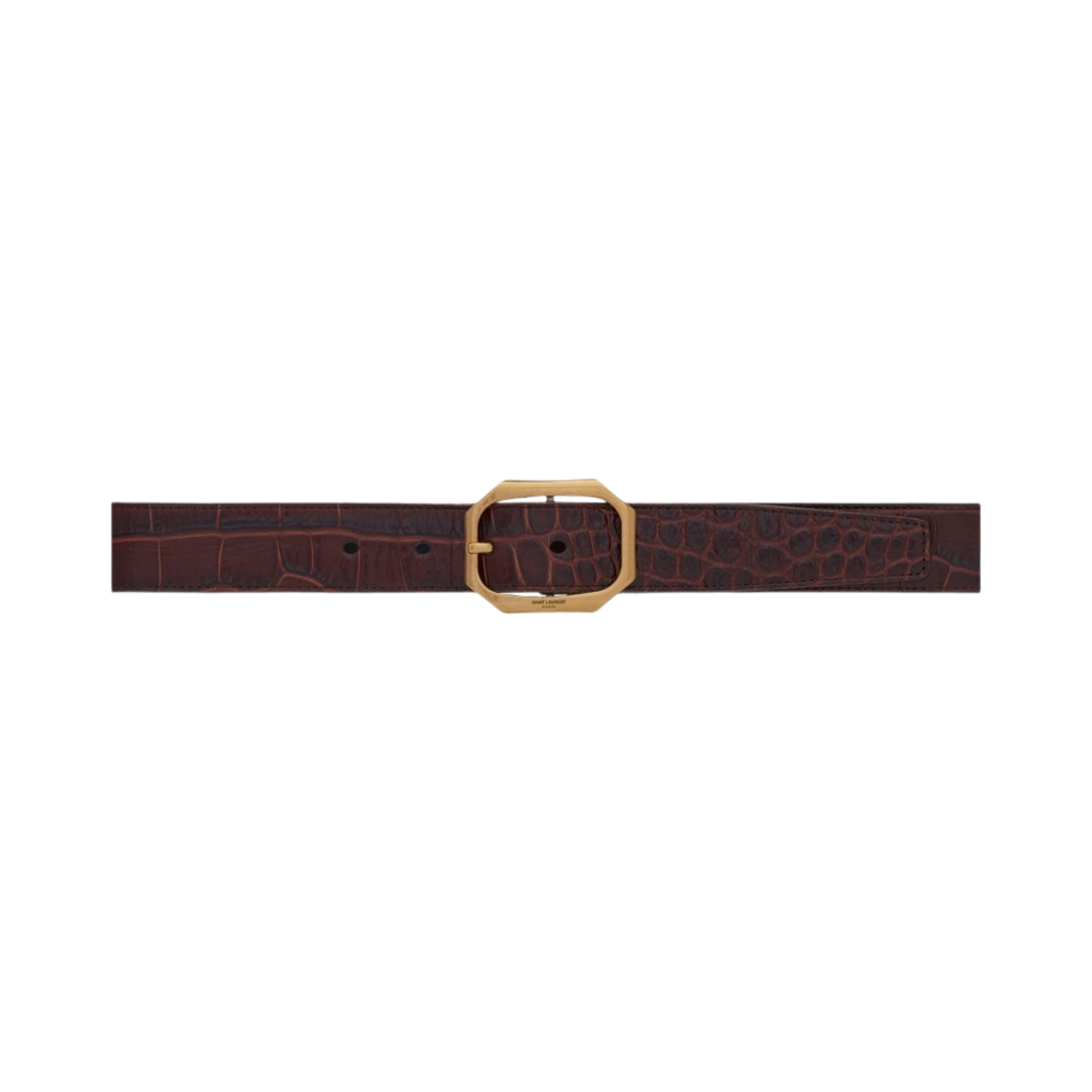 (W) 생로랑 프레임 버클 벨트 크로커다일 엠보스 레더 쉐이드 브라운((W) Saint Laurent Frame Buckle Belt in Crocodile-Embossed Leather Shade Brown) - 1