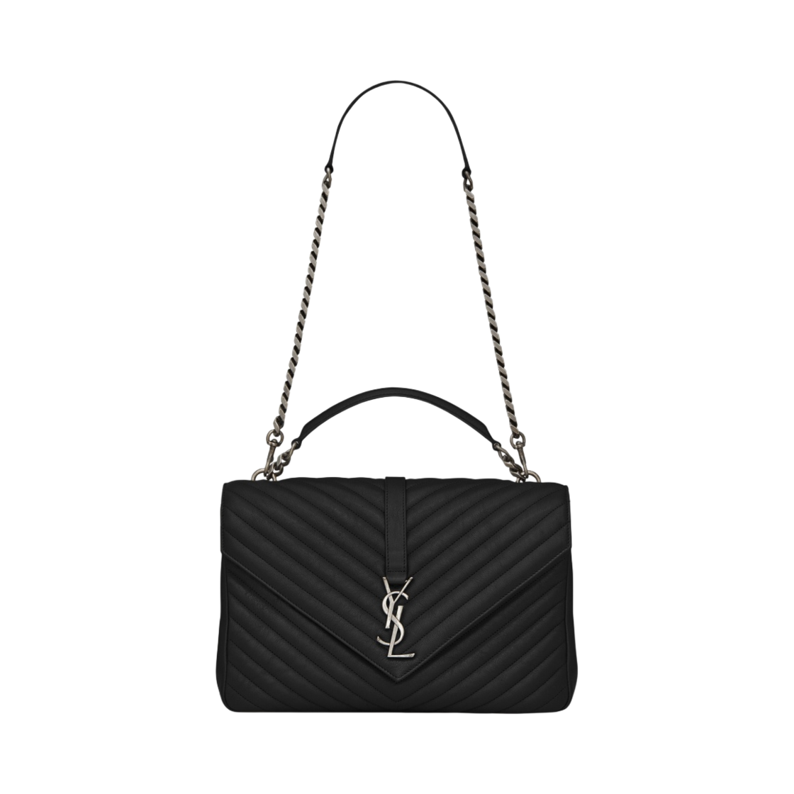생로랑 퀼티드 레더 클래식 라지 컬리지 실버 체인백 블랙(Saint Laurent College Large Chain Bag in Quilted Leather Black) - 1