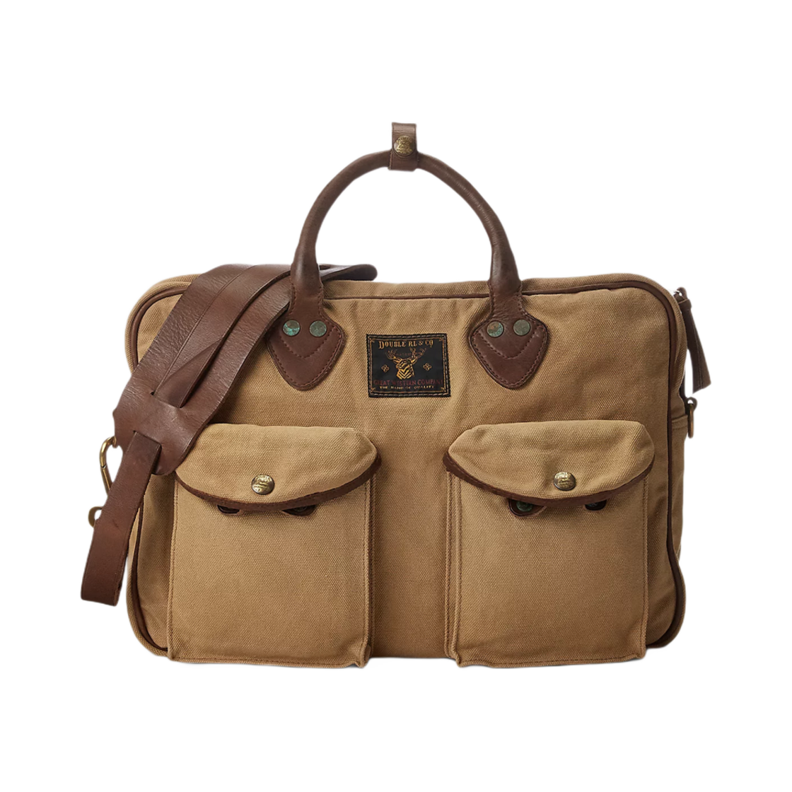 더블알엘 레더 트림 캔버스 브리프케이스 카키 브라운(Double RL Leather Trim Canvas Briefcase Khaki Brown)