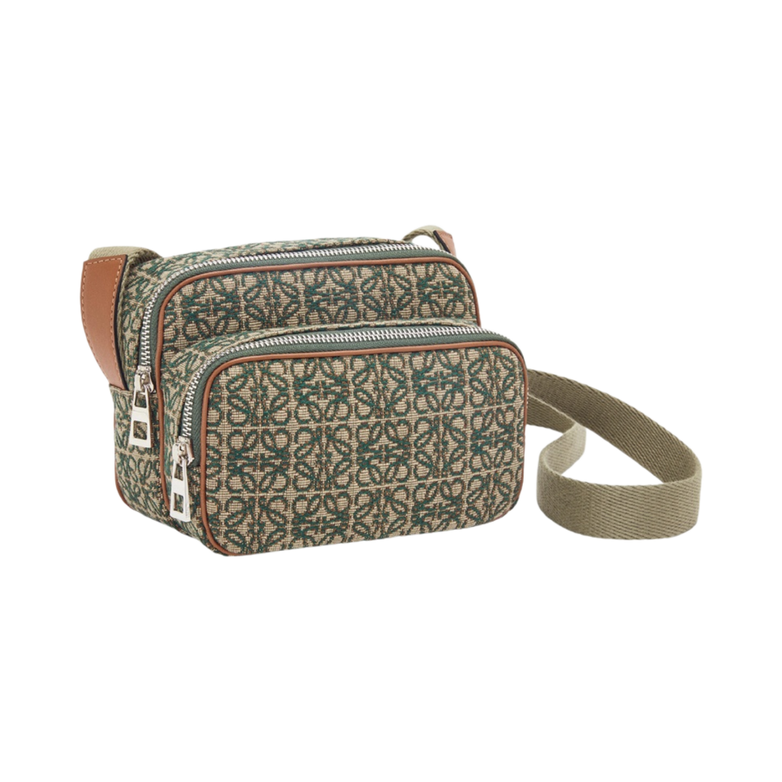 로에베 미니 카메라백 아나그램 자카드 앤 카프스킨 카키 그린 탄(Loewe Mini Camera Bag in Anagram Jacquard and Calfskin Khaki Green Tan) - 2