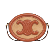 Celine Oval Bag Cuir Triomphe in Textile and Calfskin Natural Tan
