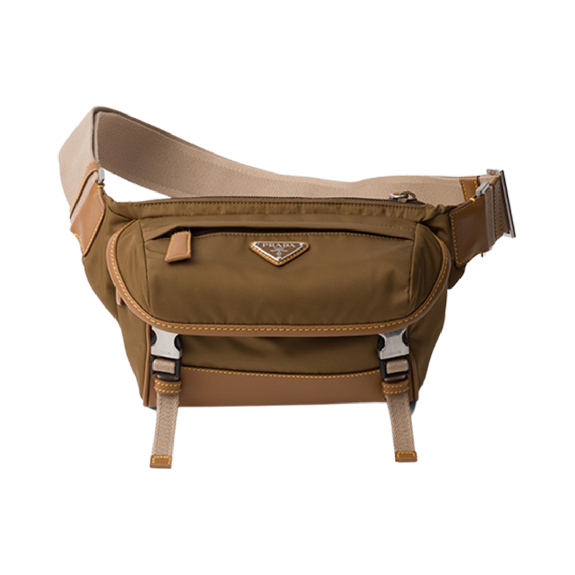 2VH171-2CX2-F0594 Prada Re-Nylon Leather Shoulder Bag Cork Beige