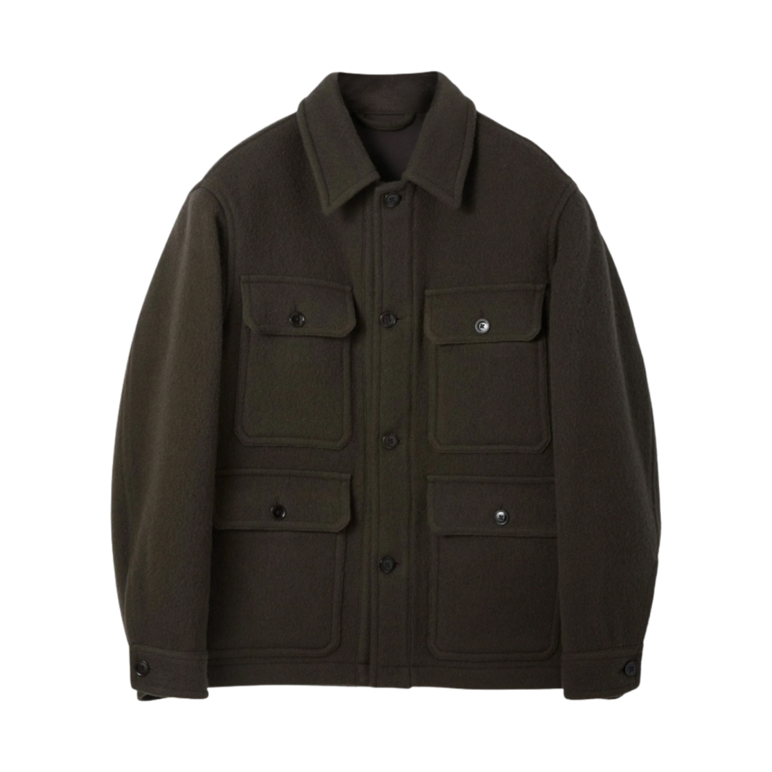 OW322-LF615-677 Lemaire Caban Wool Hunting Jacket Pewter Green