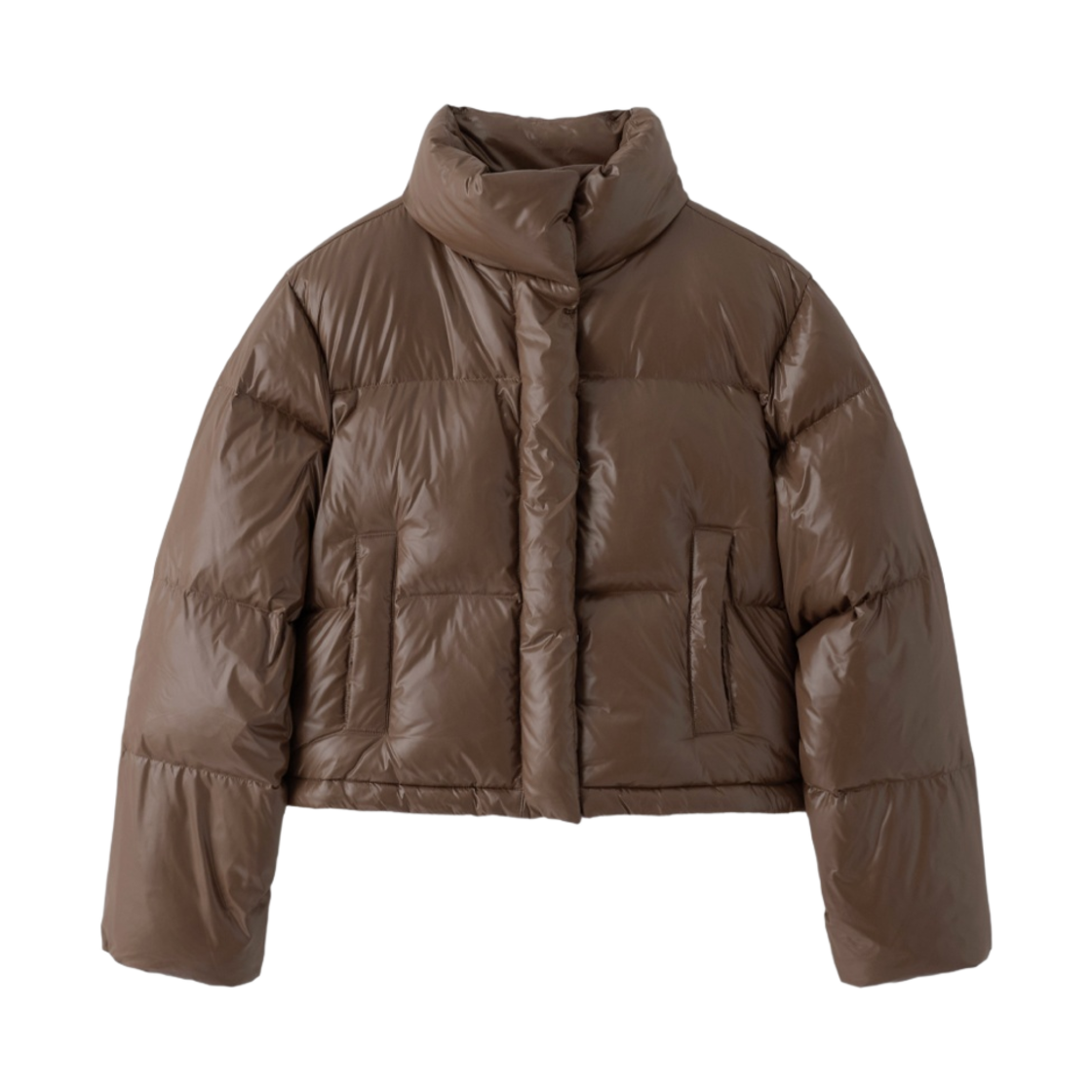 (W) 마리떼 프랑소와 저버 서클 로고 덕 다운 글로시 크롭 푸퍼 브라운((W) Marithe Francois Girbaud Circle Logo Duck Down Glossy Crop Puffer Brown)
