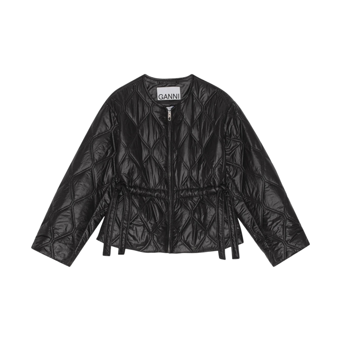 (W) 가니 샤이니 퀼티트 자켓 블랙((W) Ganni Shiny Quilt Jacket Black) - 1