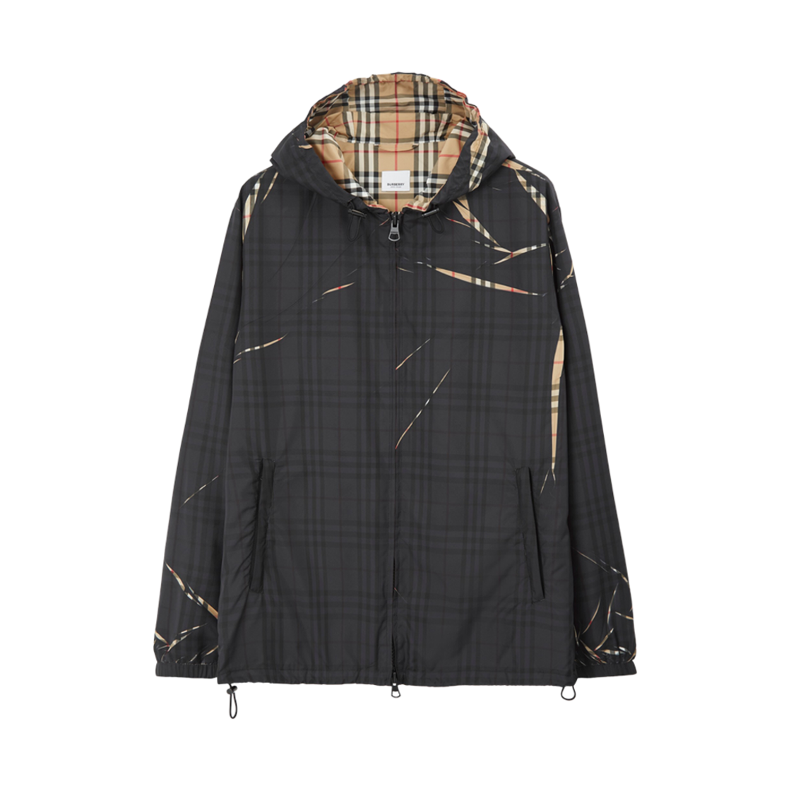 8071655 Burberry Sliced Check Hooded Jacket Black