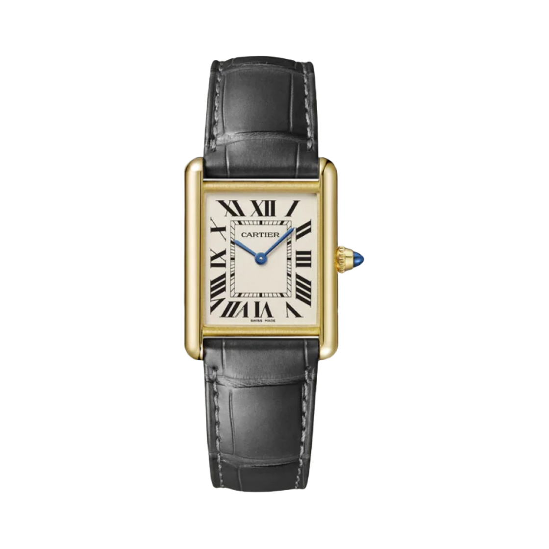 까르띠에 탱크 루이 워치 라지 쿼츠 옐로우 골드 앨리게이터 스킨 다크 그레이(Cartier Tank Louis Watch Large Quartz Yellow Gold Alligator Skin Dark Grey)