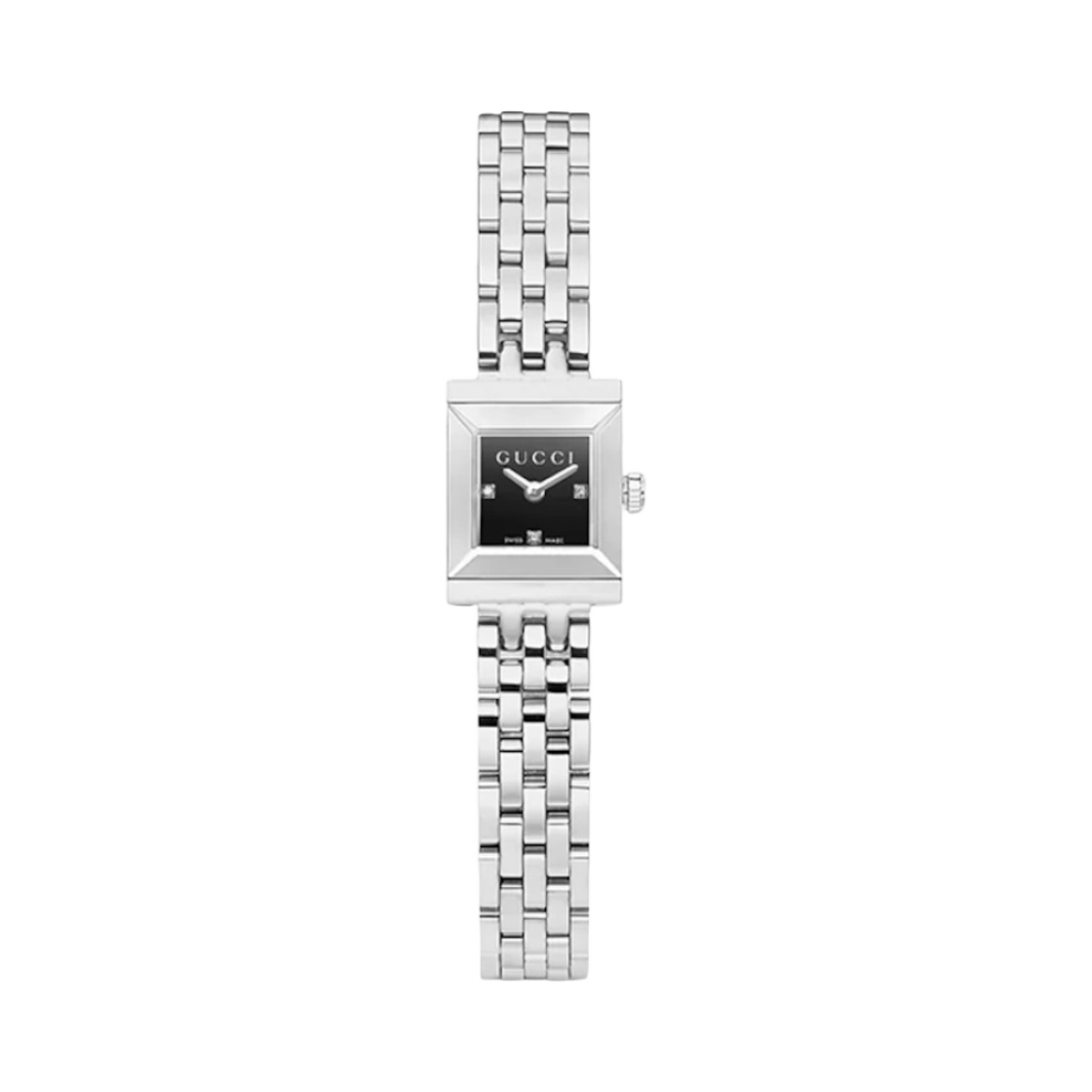 (W) 구찌 G-프레임 쿼츠 스테인리스 스틸 블랙 다이아몬드((W) Gucci G-Frame Quartz Stainless Steel Black Diamond)
