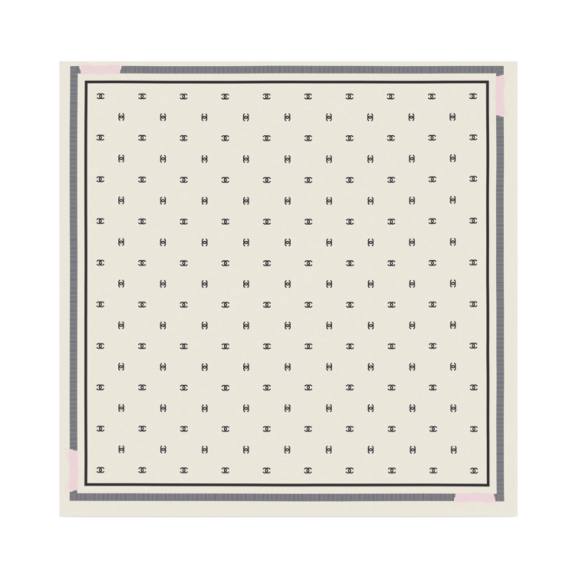 (W) 샤넬 스퀘어 스카프 자카드 실크 트윌 & 에크루 블랙 라이트 핑크((W) Chanel Square Scarf Jacquard Silk Twill & Ecru Black Light Pink) - 2