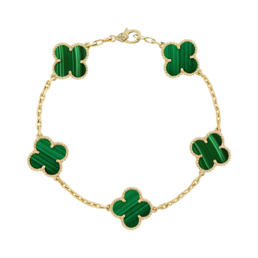 VCARL80900 (W) Van Cleef & Arpels Vintage Alhambra Bracelet 5 Motifs Yellow Gold Malachite