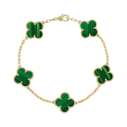 (W) Van Cleef & Arpels Vintage Alhambra Bracelet 5 Motifs Yellow Gold Malachite