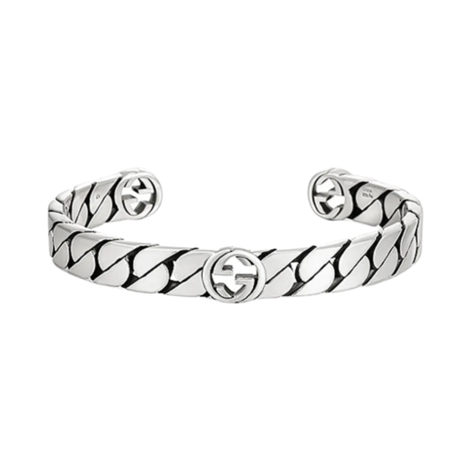 Gucci Interlocking G Wide Cuff Bracelet Silver