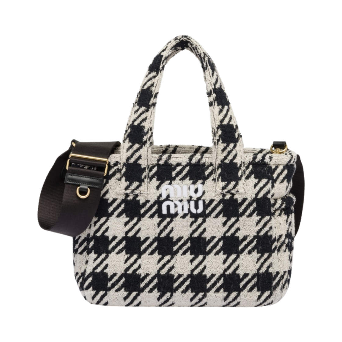 미우 미우 테리 클로스 핸드백 블랙 아이보리(Miu Miu Terry Cloth Handbag Black Ivory) - 1