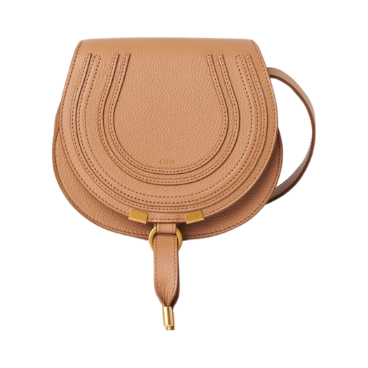 Chloe Marcie Small Saddle Bag in Grained Leather Light Tan