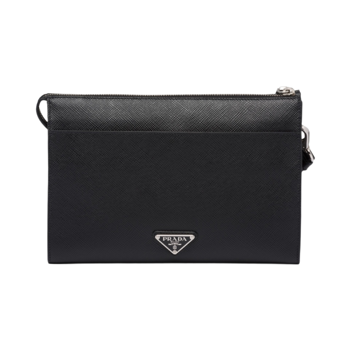 프라다 사피아노 레더 엠보스 로고 파우치 블랙(Prada Saffiano Leather Embossed Logo Pouch Black) - 2