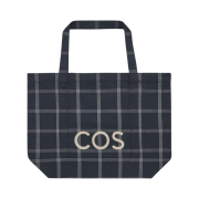 COS Utility Canvas Tote Bag Navy Blue Check