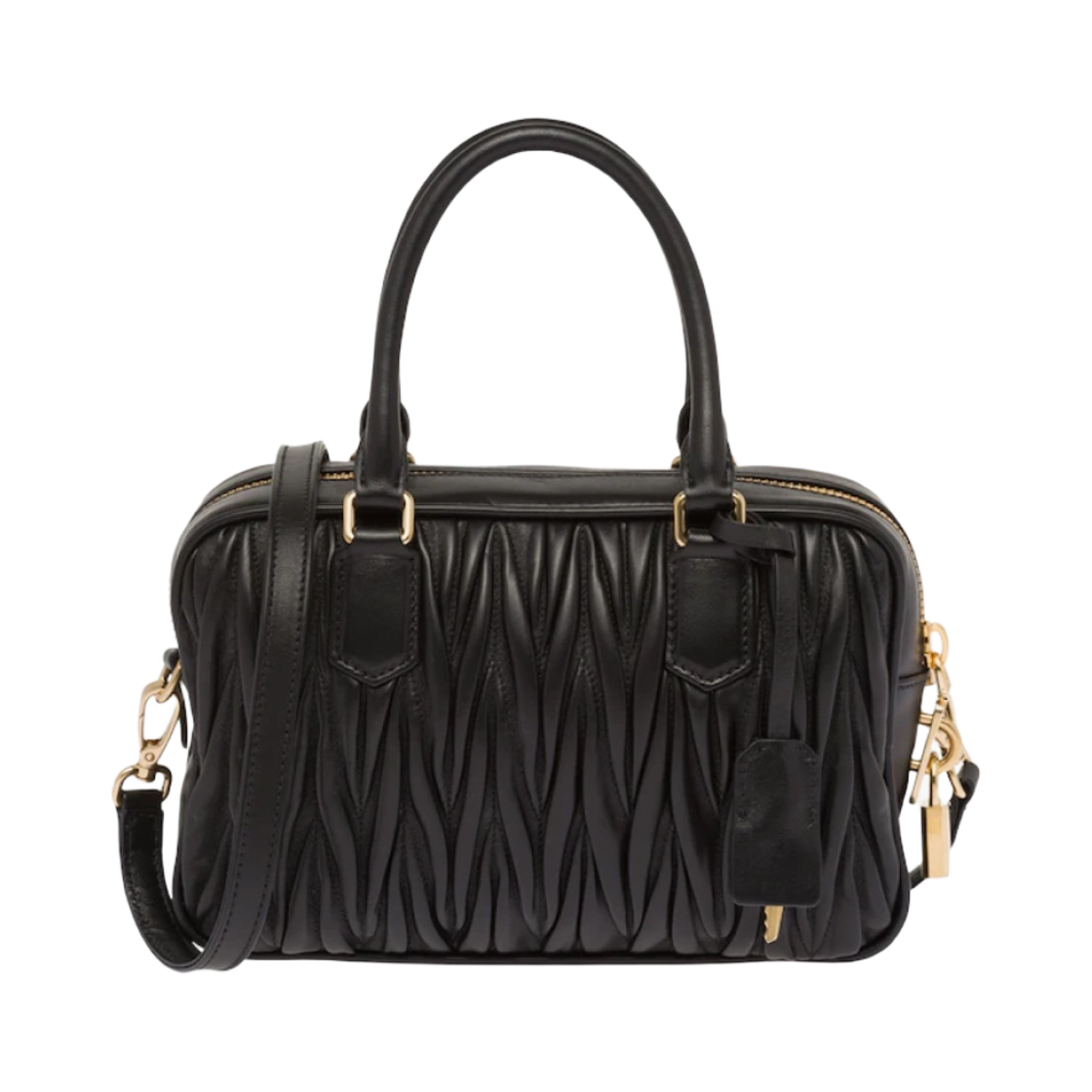 미우 미우 마테라쎄 나파 가죽 탑 핸들백 블랙(Miu Miu Matelasse Nappa Leather Top Handle Bag Black) - 3