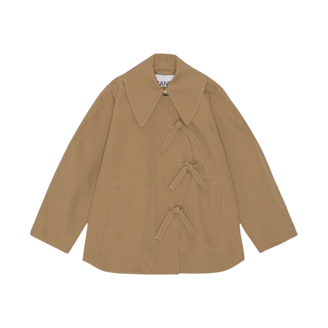 (W) 가니 헤비 트윌 어시매트릭 자켓 페트리파이드 오크((W) Ganni Heavy Twill Asymmetric Jacket Petrefied Oak) - 1