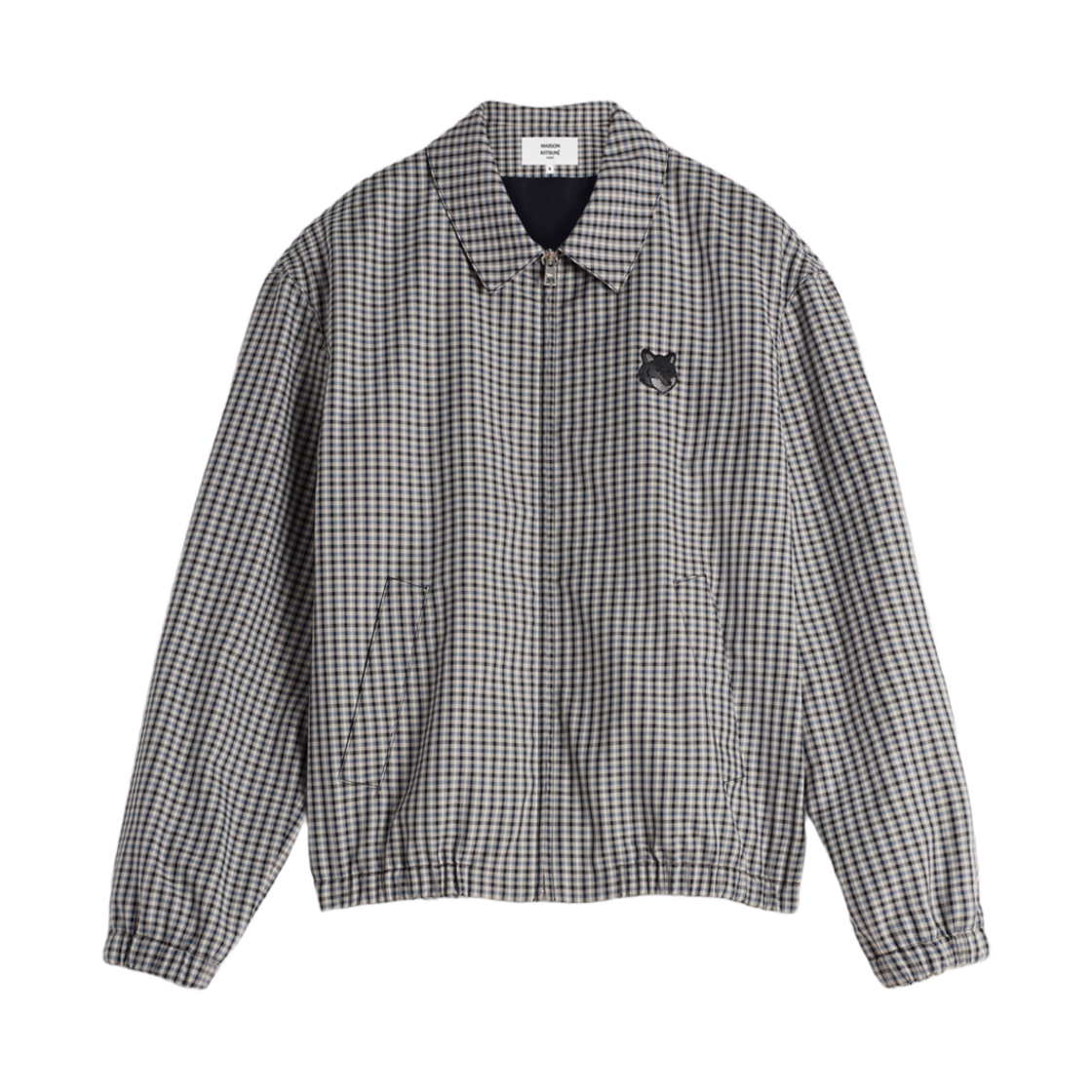 OM02122WW9039-0183 Maison Kitsune Elasticated Zipped Blouson Slate Grey Check