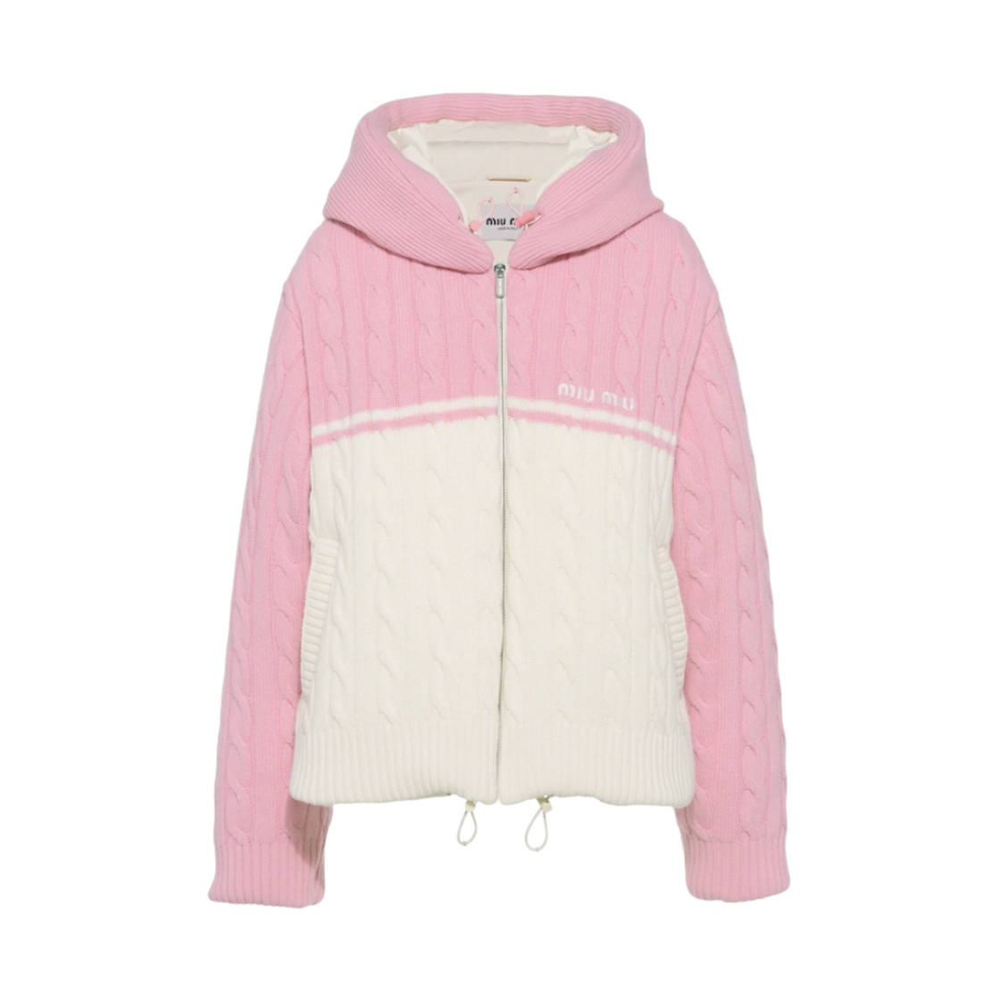 (W) 미우 미우 캐시미어 울 다운 자켓 핑크 화이트((W) Miu Miu Cashmere Wool Down Jacket Pink White) - 1