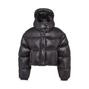 (W) Prada Re-Nylon Convertible Cropped Down Jacket Black