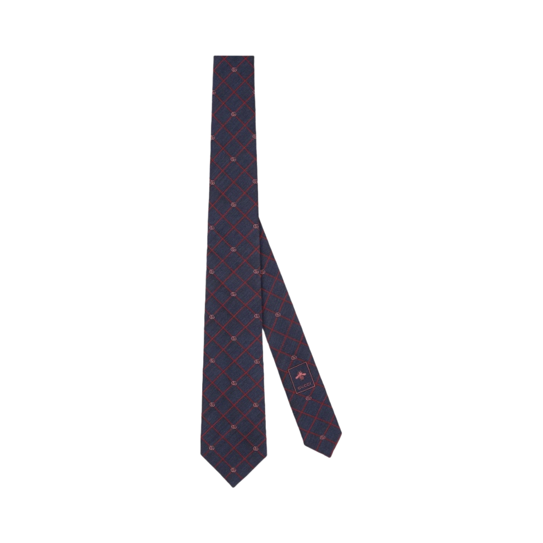 721189-4E652-4274 Gucci Double G and Check Silk Jacquard Tie Blue