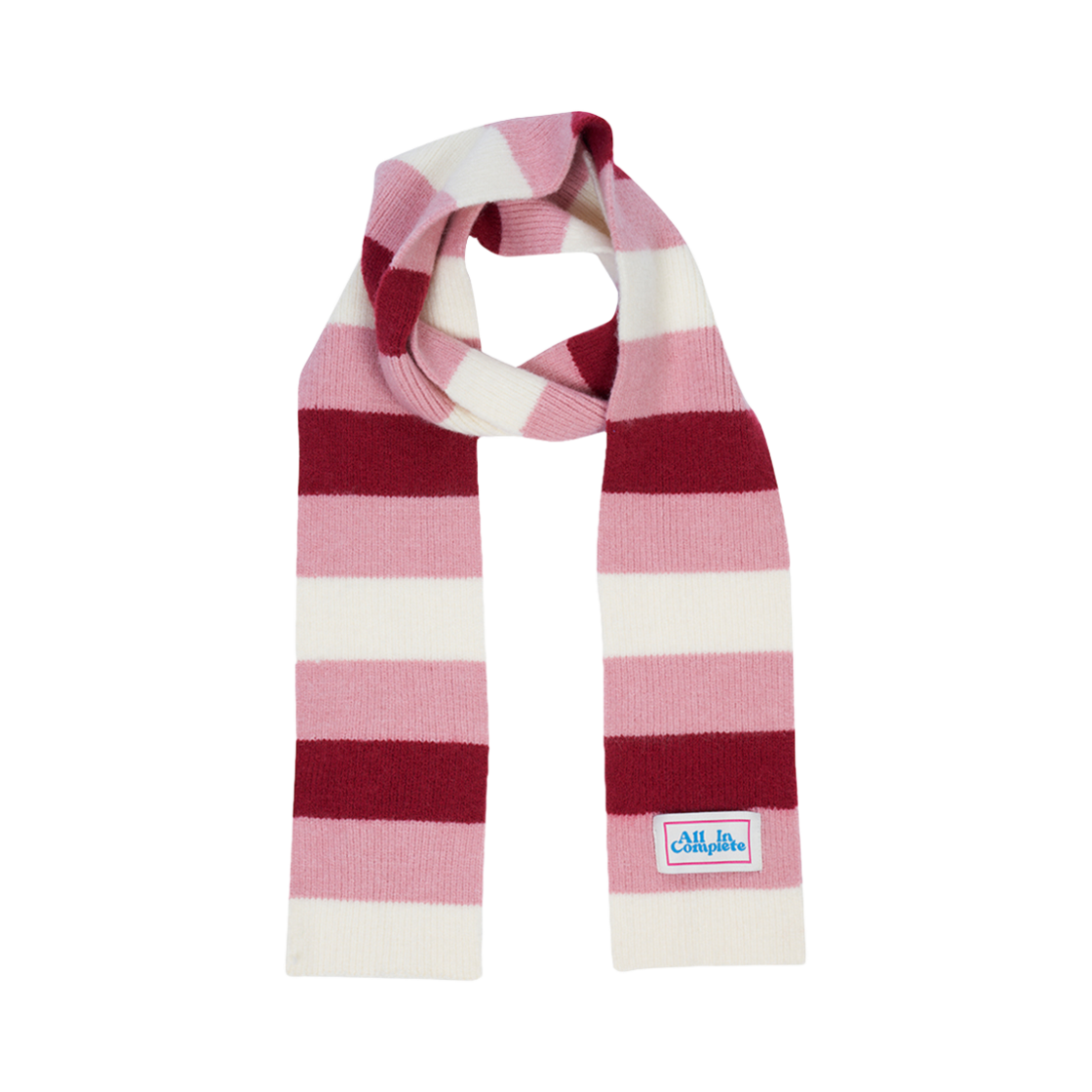올인컴플리트 3 스트라이프 니트 머플러 체리 핑크 크림