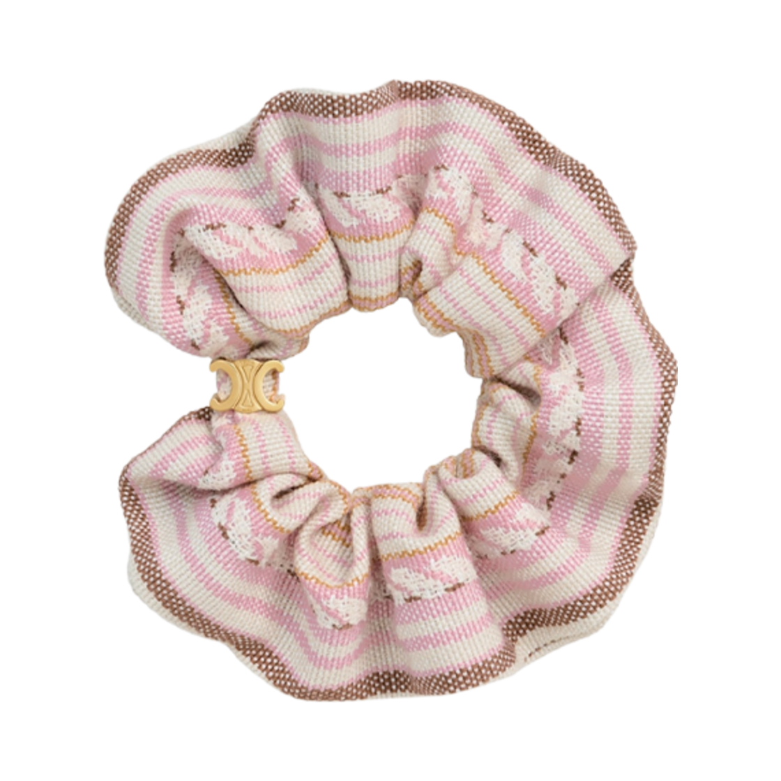 461GN2BCX-24BD (W) Celine Striped Triomphe Scrunchy Pink Beige