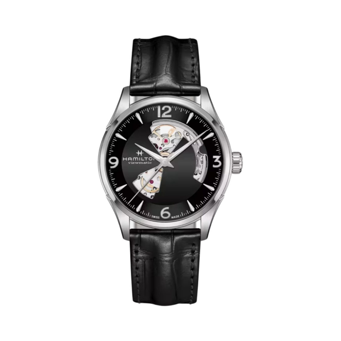 해밀턴 재즈마스터 오픈 하트 오토 42mm 스테인리스 스틸 카프 레더 블랙(Hamilton Jazzmaster Open Heart Auto 42mm Stainless Steel Calf Leather Black)