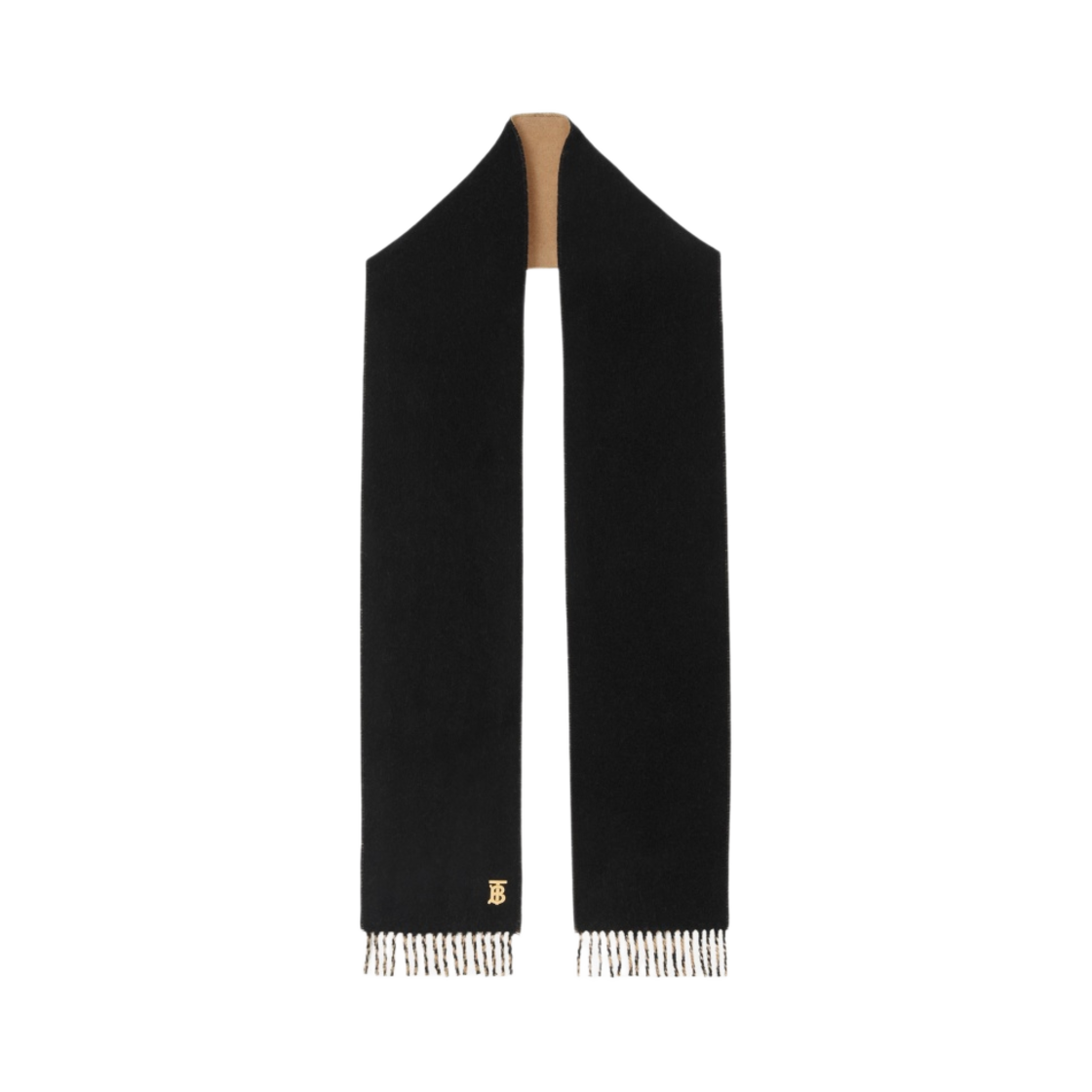 (W) 버버리 리버시블 모노그램 모티프 캐시미어 머플러 카멜 블랙((W) Burberry Reversible Monogram Motif Cashmere Muffler Camel Black) - 1