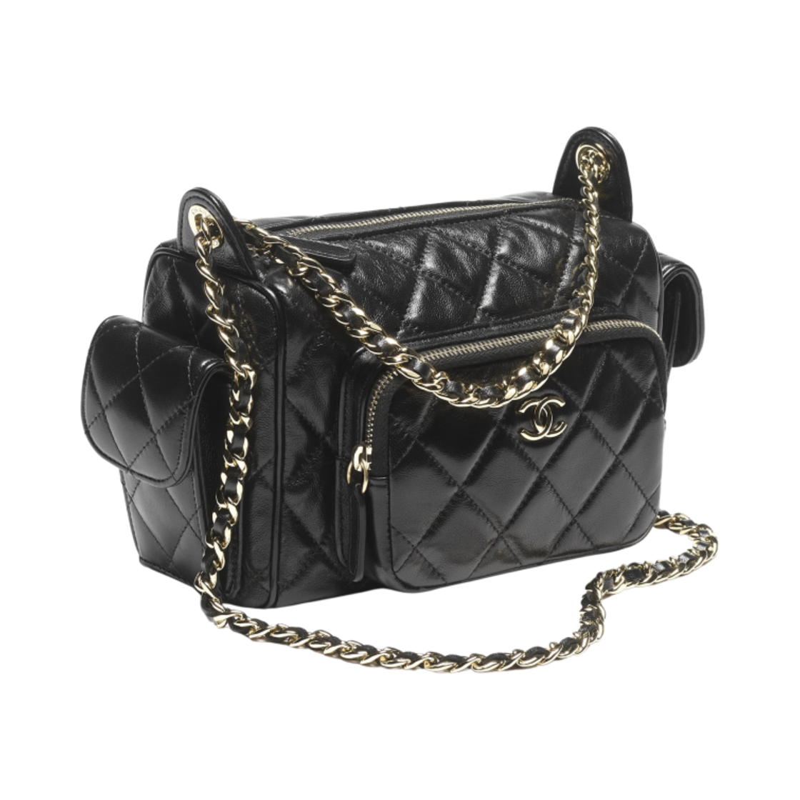 샤넬 스몰 카메라 케이스 샤이니 크럼플드 램스킨 & 골드 메탈 블랙(Chanel Small Camera Case Shiny Crumpled Lambskin & Gold Black) - 2