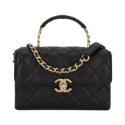 Chanel Mini Flap Bag with Top Handle Grained Shiny Calfskin & Gold Black