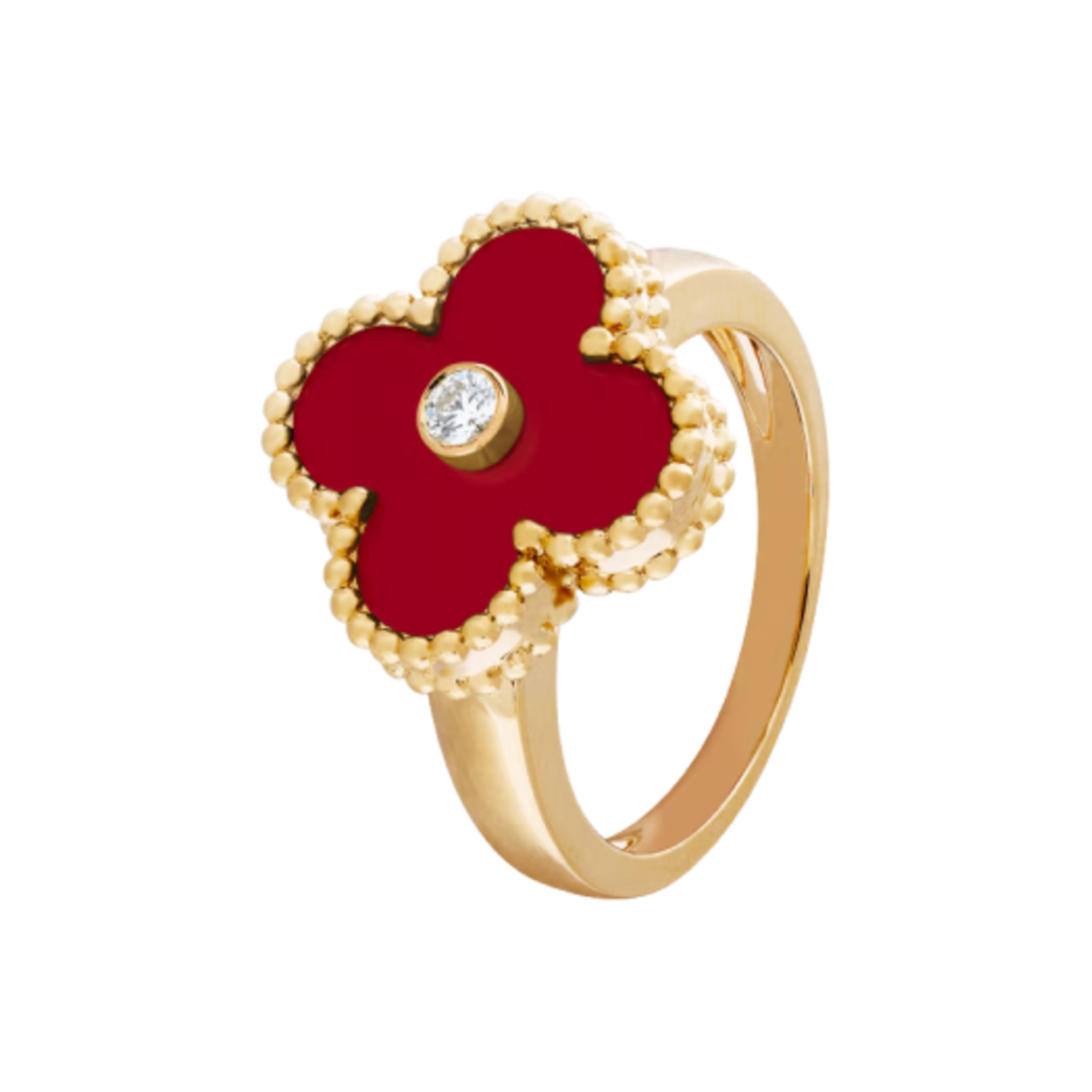 VCARD40800 Van Cleef & Arpels Vintage Alhambra Ring 18K Yellow Gold Carnelian Diamond