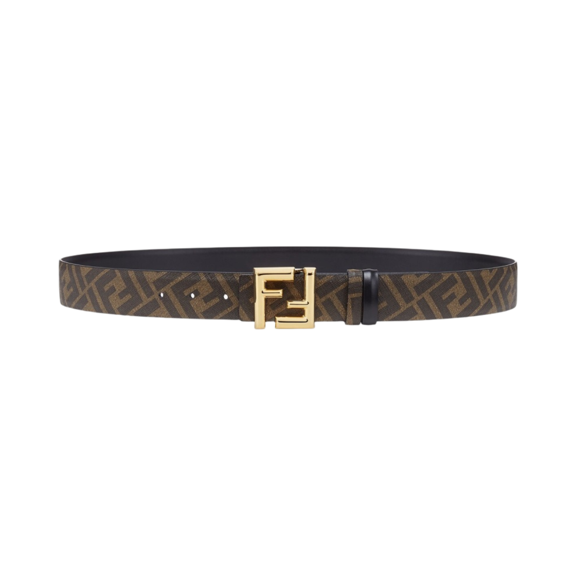 7C0488AFF2F1A94 Fendi FF Rounded Reversible Leather Belt Black
