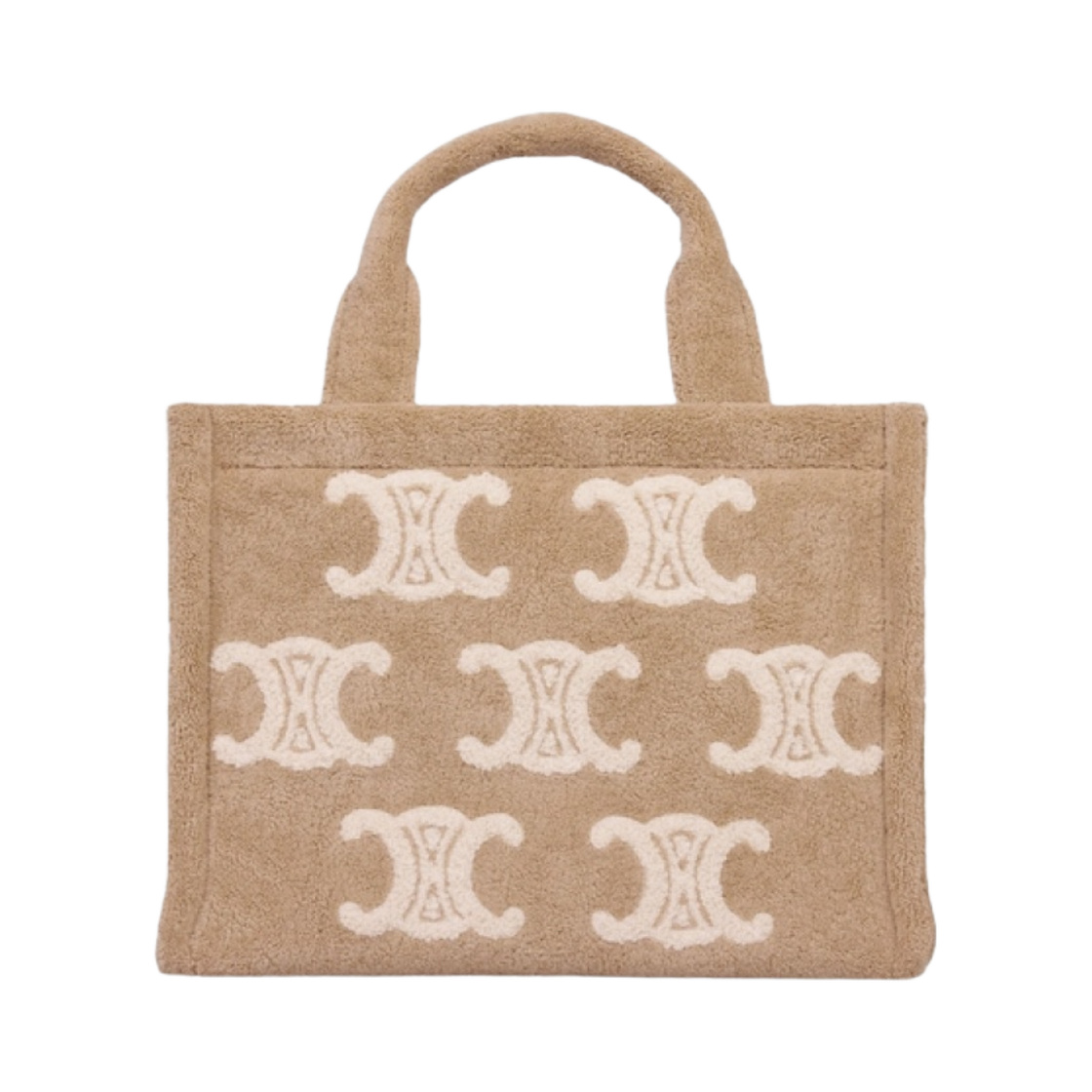 199162FV3-02ET Celine Small Cabas Thais in Textile with Triomphe All-Over Beige Tan