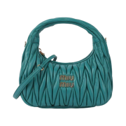 Miu Miu Wander Matelasse Nappa Leather Mini Hobo Bag Lagoon Blue