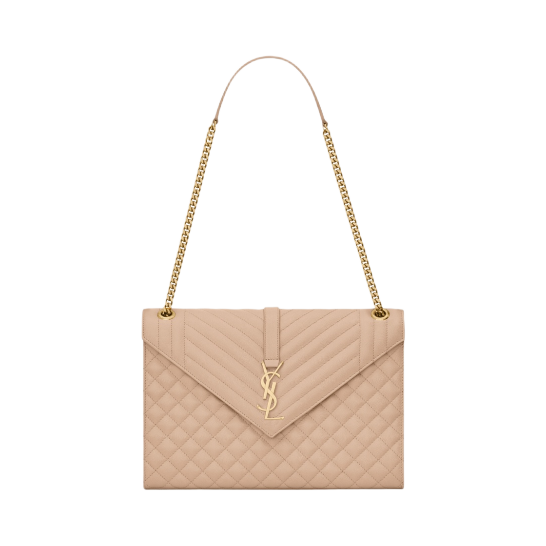 생로랑 엔벨로프 라지 백 믹스 마틀라세 그레인 드 뿌드르 엠보스 레더 다크 베이지(Saint Laurent Envelope Large Bag In Mix Matelasse Grain De Poudre Embossed Leather Dark Beige) - 1